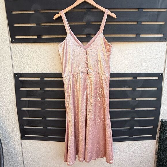Dress the Population Cameron Sequin Knee Length Dress in Rose | Size Medium - Picture 3 of 7
